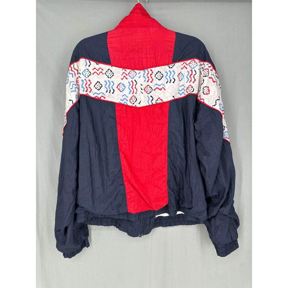 90s Vintage Jacket Womens Large Navy Blue Windbreaker Red Full Zip Retro Funnel - Picture 3 of 6